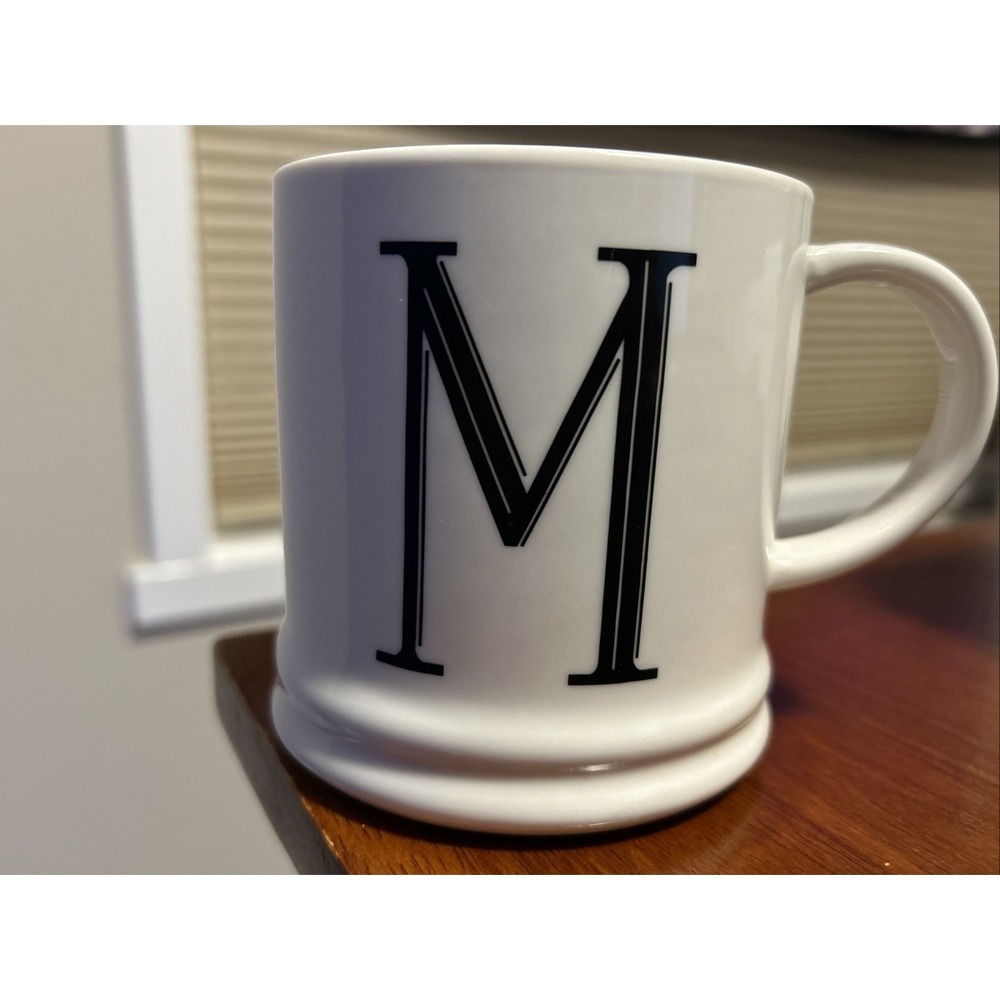 Target coffee Mug White Porcelain Dishwasher MicroSafe Adorned W Letter M Black